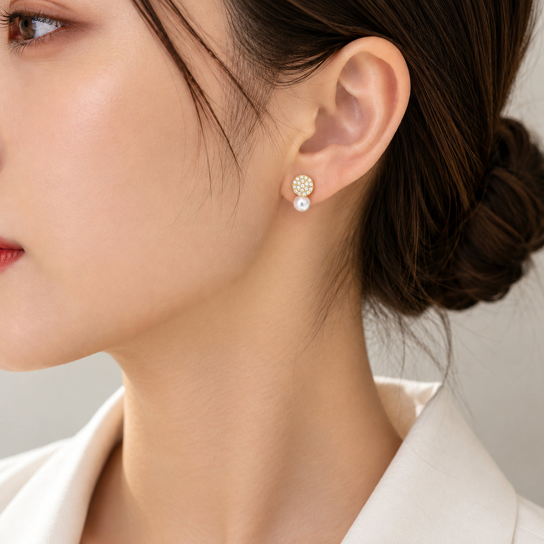 Elettra Pearl Pavé Stud Earrings