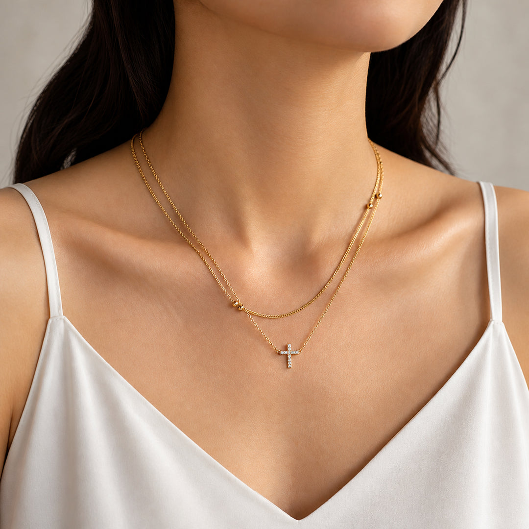 Devotion Pavé Cross Layered Necklace